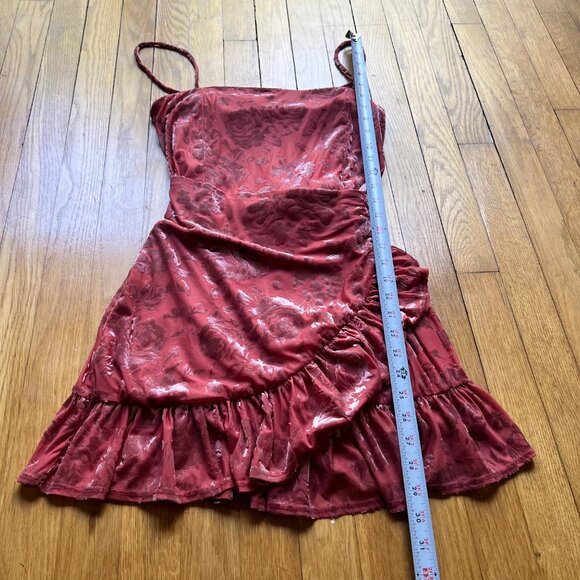 Intimately Free People Size S Pink Blush Velvet Floral Ruffled Mini Dress - Picture 9 of 15